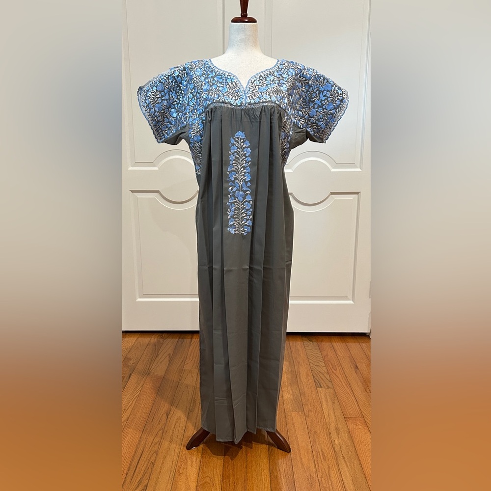 XL San Antonino Maxi Dress,Oax,Mexican dress Hand Embroidered with Silk threads.